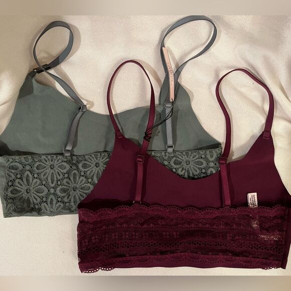 Victoria’s Secret bralette size Small, dark moss green and burgundy stretch lace - Picture 2 of 6